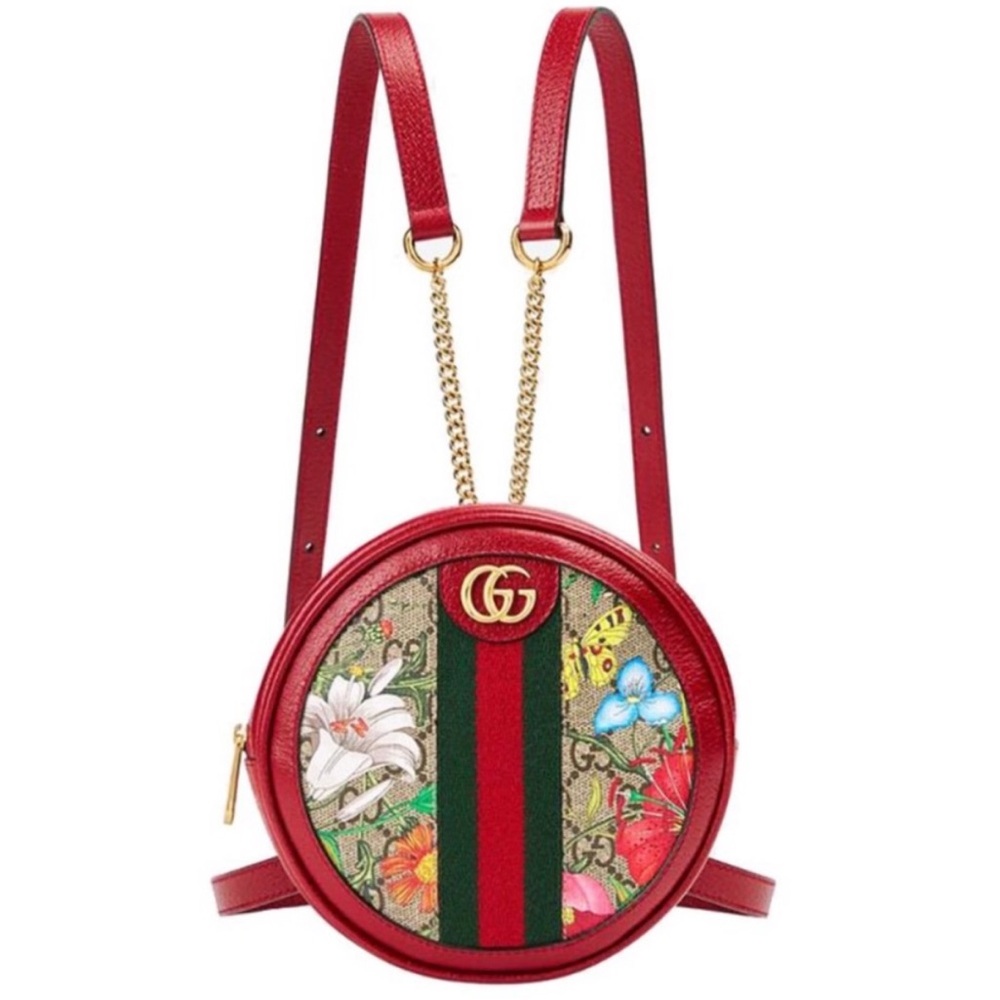 Gucci Red and Green Backpack Bag with Flora Pattern